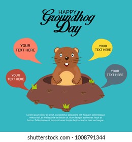 Vector illustration of a Background with Cute Marmot for Happy Groundhog Day, 2 February.