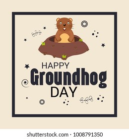 Vector illustration of a Background with Cute Marmot for Happy Groundhog Day, 2 February.