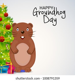 Vector illustration of a Background with Cute Marmot for Happy Groundhog Day, 2 February.