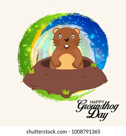 Vector illustration of a Background with Cute Marmot for Happy Groundhog Day, 2 February.