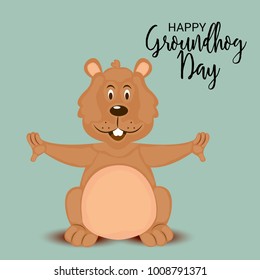 Vector illustration of a Background with Cute Marmot for Happy Groundhog Day, 2 February.