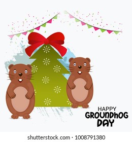 Vector illustration of a Background with Cute Marmot for Happy Groundhog Day, 2 February.