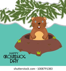 Vector illustration of a Background with Cute Marmot for Happy Groundhog Day, 2 February.