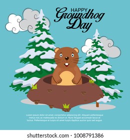 Vector illustration of a Background with Cute Marmot for Happy Groundhog Day, 2 February.