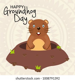 Vector illustration of a Background with Cute Marmot for Happy Groundhog Day, 2 February.