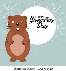 Vector illustration of a Background with Cute Marmot for Happy Groundhog Day, 2 February.