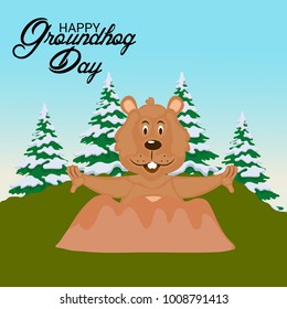 Vector illustration of a Background with Cute Marmot for Happy Groundhog Day, 2 February.