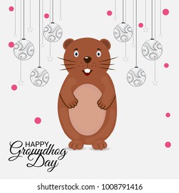 Vector illustration of a Background with Cute Marmot for Happy Groundhog Day, 2 February.