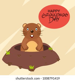 Vector illustration of a Background with Cute Marmot for Happy Groundhog Day, 2 February.
