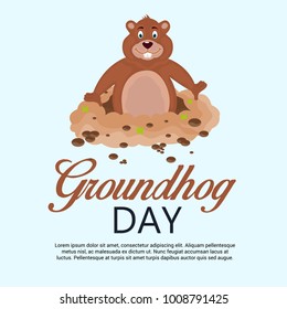 Vector illustration of a Background with Cute Marmot for Happy Groundhog Day, 2 February.