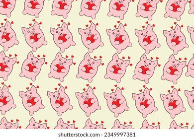 vector illustration background of cute pig character and love in hugs