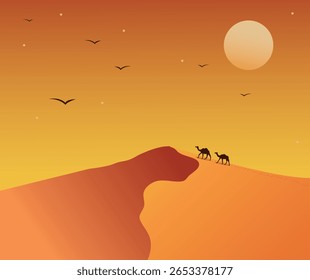 Vektorgrafik Hintergrund Wüste Sanddünen.Wüste Landschaft Panorama mit Sanddünen Illustration.