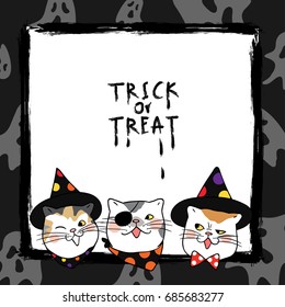 Vector illustration background design cute cat and ghost for Halloween day.Doodle style.