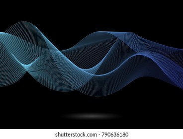 Vector illustration background design effect of blue wave on black color.Template for business.