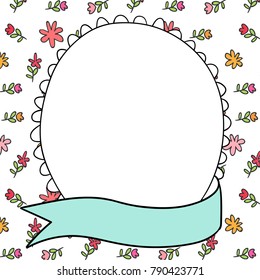 Vector illustration background design greeting card beautiful flower and vintage frame.Draw doodle style.