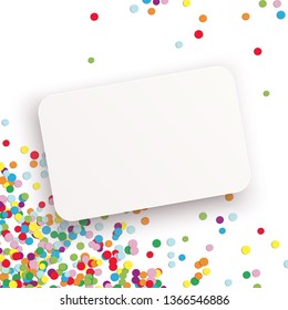 vector illustration with background with different colored confetti for birthday time and white paper with free space for greetings