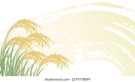 Vector illustration of background with ears of rice and brush strokes.