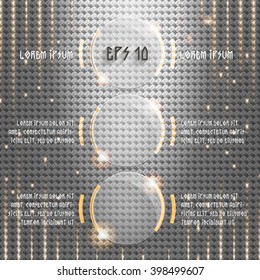Vector illustration background with ellipse glass panel and gold technical line