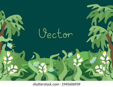 Vector illustration background with empty space for text from summer plants and flowers in simple modern style for poster, greeting cards and advertising