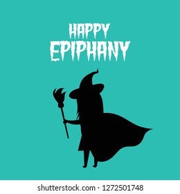 Vector illustration of a Background for Epiphany (Epiphany is a Christian festival) with Flying Witch.