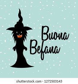 Vector illustration of a Background for Epiphany (Epiphany is a Christian festival) with Italian Lettering Quote Buona Befana.