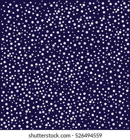 vector illustration of background with falling snow for a winter covers and wallpapers with dark blue background and white round snowflakes