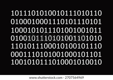 Vector illustration of a background featuring digital binary code technology, matrix, internet communication computers, data networks, cybersecurity, and programming.