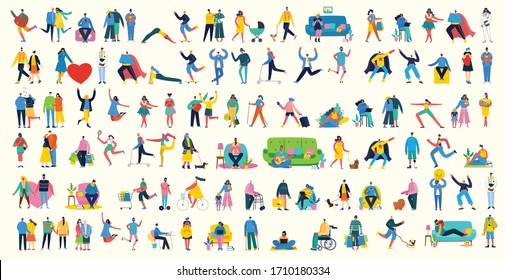 Vector Illustration Background In Flat Design Of Group People Doing Different Activity