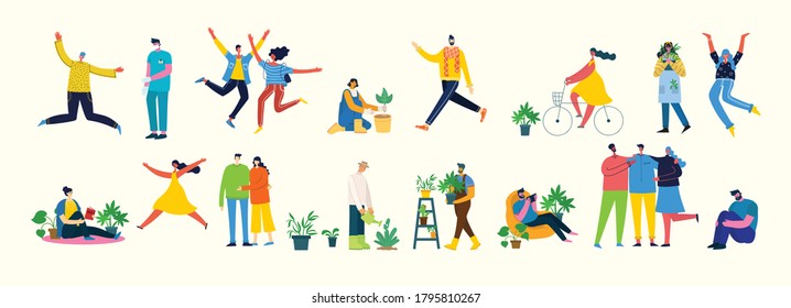 Vector Illustration Background In Flat Design Of Group People Doing Different Activity In The Flat Style