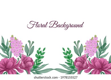 Vector illustration background with flowers and leaves. Style with copy space for text. Backdrop for greeting cards, posters, banners, and placards.
