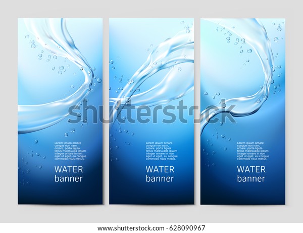 明るい青の水晶の透明な水の流れと滴を含むベクターイラストの背景 のベクター画像素材 ロイヤリティフリー