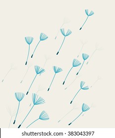 Vector illustration background with flying dandelion fluff