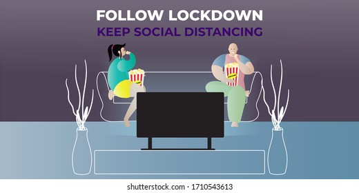 VECTOR ILLUSTRATION FOR BACKGROUND OF FOLLOW LOCK DOWN AND KEEP SOCIAL DISTANCING TO AVOID DEADLY CORONA VIRUS SPREAD.