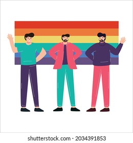Vector illustration background, a gay group showing their rights, true colors, lgbt, pride, gay, homosexual.