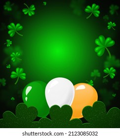 Fondo de ilustración vectorial con trébol verde y globos coloridos para el diseño del día de St Patricks