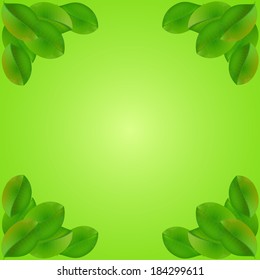 Vector illustration of background with green leaves on the sides.