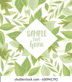 Vector illustration background with green leaves. Nature background with place for text