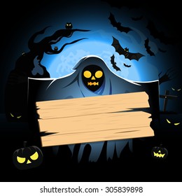 Vector illustration background Halloween design. Horror background, Wood sign.Space for Halloween text