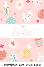  Fondo de ilustración vectorial de huevos de pascua dibujados a mano. 