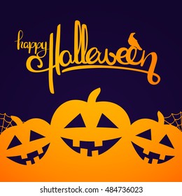 Vector illustration: Background with Handwritten lettering of Happy Halloween and pumpkins.