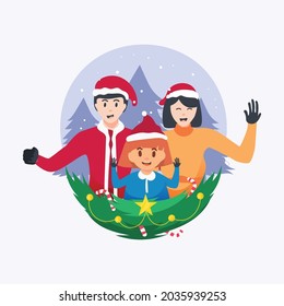 Vector illustration background, a happy family celebrating christmast day. Mom, dad and son.