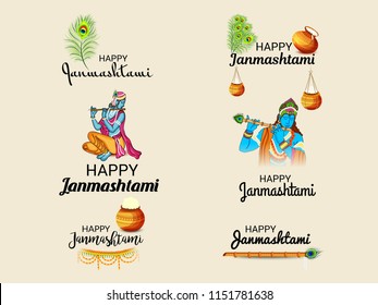 Vector illustration of a Background for Happy  Janmashtami Indian Festival of Lord Krishna Birthday.