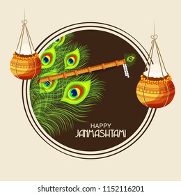 Vector illustration of a Background for Happy  Janmashtami Indian Festival of Lord Krishna Birthday.