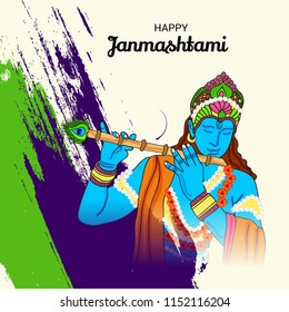Vector illustration of a Background for Happy  Janmashtami Indian Festival of Lord Krishna Birthday.