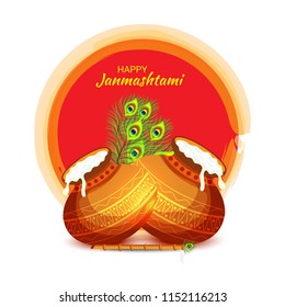 Vector illustration of a Background for Happy  Janmashtami Indian Festival of Lord Krishna Birthday.
