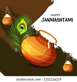 Vector illustration of a Background for Happy  Janmashtami Indian Festival of Lord Krishna Birthday.