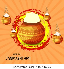 Vector illustration of a Background for Happy  Janmashtami Indian Festival of Lord Krishna Birthday.