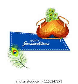 Vector illustration of a Background for Happy  Janmashtami Indian Festival of Lord Krishna Birthday.