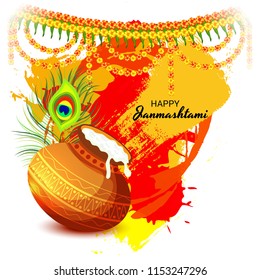 Vector illustration of a Background for Happy  Janmashtami Indian Festival of Lord Krishna Birthday.