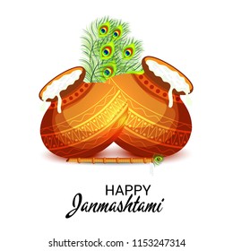 Vector illustration of a Background for Happy  Janmashtami Indian Festival of Lord Krishna Birthday.